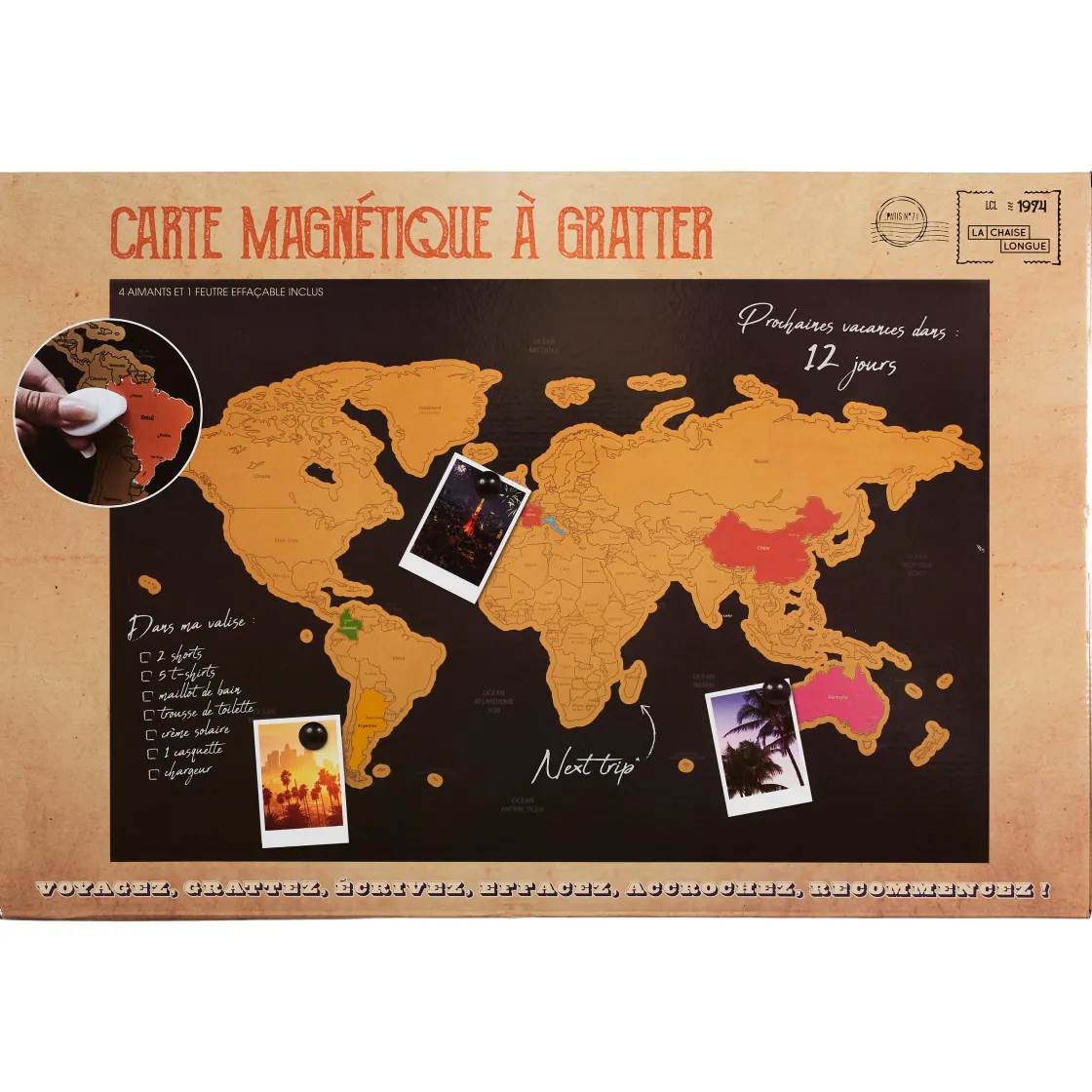 La Chaise Longue Loisirs & Entretien-CARTE MAGNETIQUE A GRATTER NOIRE