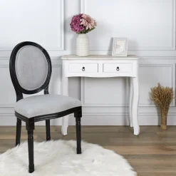 La Chaise Longue Mobilier-CHAISE ELEONOR NOIR TISSU GRIS - Lot de 2