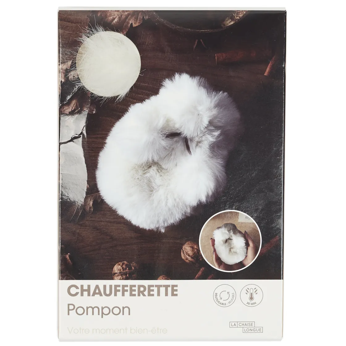 La Chaise Longue Cocoon-CHAUFFERETTE POMPON FAUSSE FOURRURE