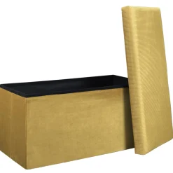 La Chaise Longue Mobilier-COFFRE BANC PLIABLE VELOURS COTELE GIULIA JAUNE