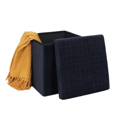 La Chaise Longue Mobilier-COFFRE POUF PLIABLE RETRO BLEU NUIT