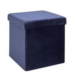 La Chaise Longue Mobilier-COFFRE POUF PLIABLE RETRO BLEU NUIT