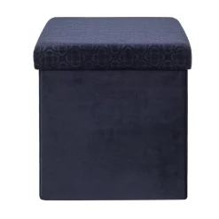 La Chaise Longue Mobilier-COFFRE POUF PLIABLE RETRO BLEU NUIT