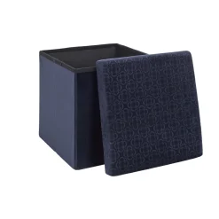 La Chaise Longue Mobilier-COFFRE POUF PLIABLE RETRO BLEU NUIT