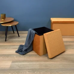 La Chaise Longue Mobilier-COFFRE POUF PLIABLE RETRO MOUTARDE