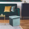 La Chaise Longue Mobilier-COFFRE POUF PLIABLE VELOURS COTELE GIULIA BLEU