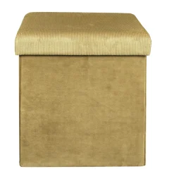 La Chaise Longue Mobilier-COFFRE POUF PLIABLE VELOURS COTELE GIULIA JAUNE