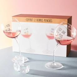 La Chaise Longue Vin & Champagne|Boissons & Cocktails-COFFRET 2 VERRES PENCHES DORES