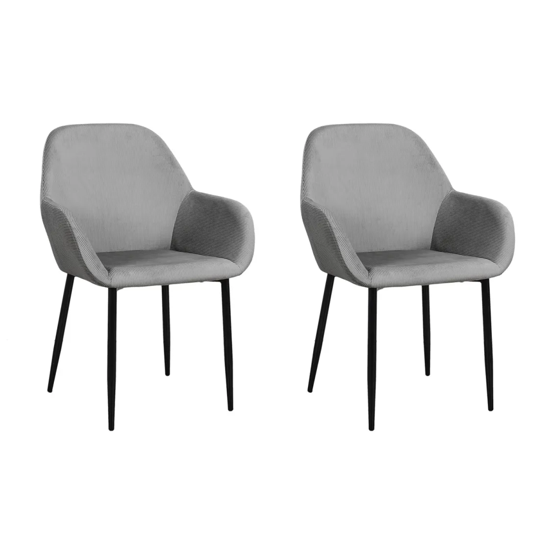 La Chaise Longue Mobilier-FAUTEUIL GIULIA GRIS FONCE VELOURS COTELE - Lot de 2