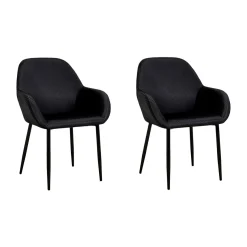 La Chaise Longue Mobilier-FAUTEUIL GIULIA NOIR VELOURS COTELE - Lot de 2