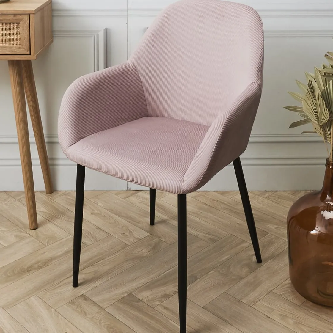 La Chaise Longue Mobilier-FAUTEUIL GIULIA ROSE VELOURS COTELE - Lot de 2