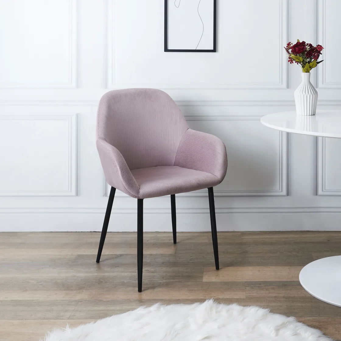 La Chaise Longue Mobilier-FAUTEUIL GIULIA ROSE VELOURS COTELE - Lot de 2