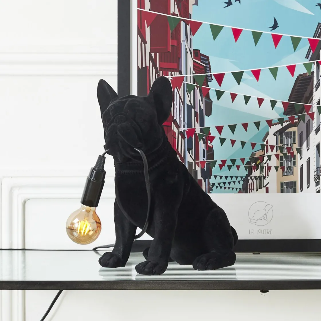 La Chaise Longue Déco-LAMPE BOULEDOGUE BLACK VELVET