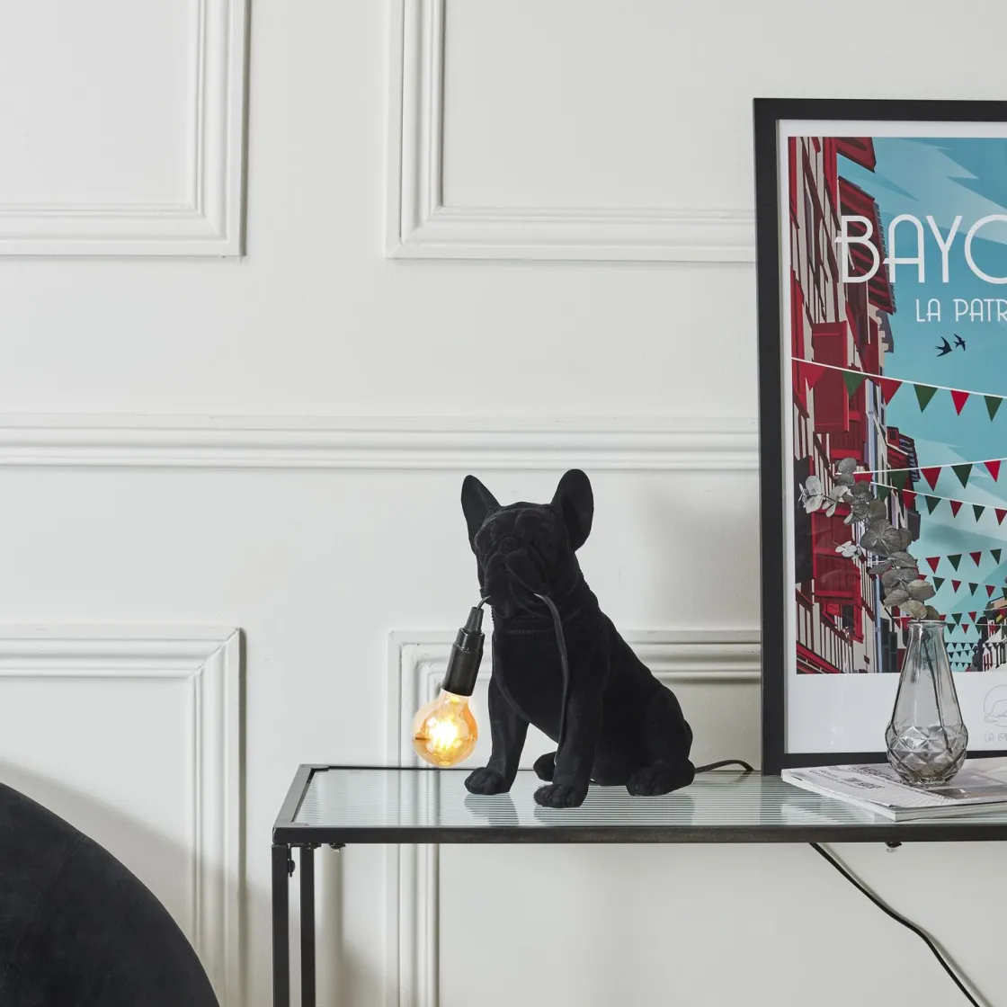 La Chaise Longue Déco-LAMPE BOULEDOGUE BLACK VELVET