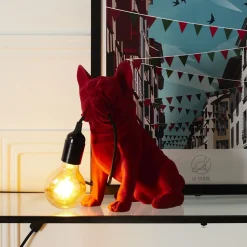 La Chaise Longue Déco-LAMPE BOULEDOGUE RED VELVET