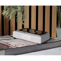 La Chaise Longue Horloge & Réveil-REVEIL CHARGEUR BOIS GRIS