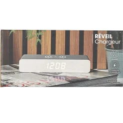 La Chaise Longue Horloge & Réveil-REVEIL CHARGEUR BOIS GRIS