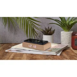 La Chaise Longue Horloge & Réveil-REVEIL CHARGEUR BOIS NATUREL