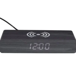 La Chaise Longue Horloge & Réveil-REVEIL CHARGEUR BOIS NOIR