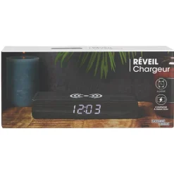 La Chaise Longue Horloge & Réveil-REVEIL CHARGEUR BOIS NOIR