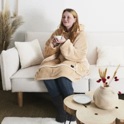 La Chaise Longue Cocoon-SWEAT PLAID CHAUFFANT CAMEL