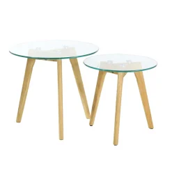 La Chaise Longue Mobilier-TABLE GIGOGNE EN VERRE TREMPE PLATEAU ROND X2