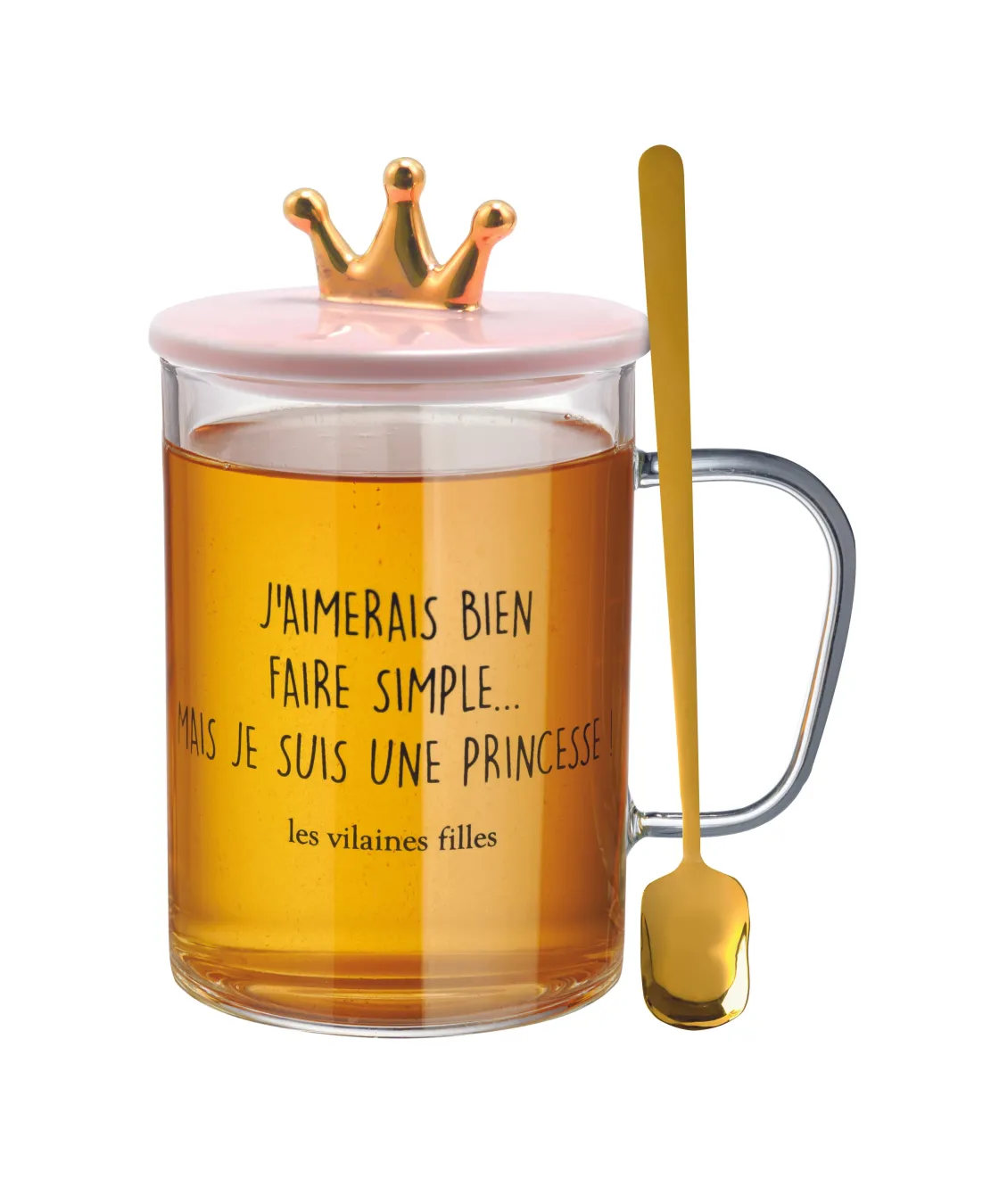 La Chaise Longue Thé & Café-TASSE VERRE PELLE AVEC COUVERCLE ROSE COURONNE