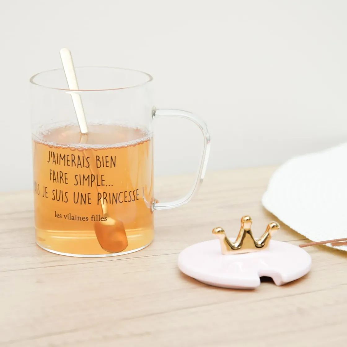 La Chaise Longue Thé & Café-TASSE VERRE PELLE AVEC COUVERCLE ROSE COURONNE