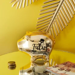 La Chaise Longue Déco-TIRELIRE COCHON MILLIARDAIRE GOLD