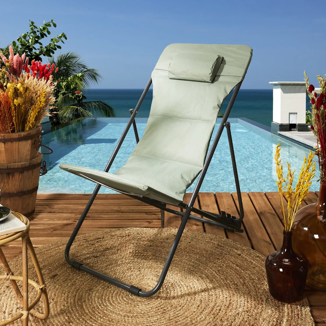 La Chaise Longue Mobilier-TRANSAT PLIANT CORFOU VERT KAKI